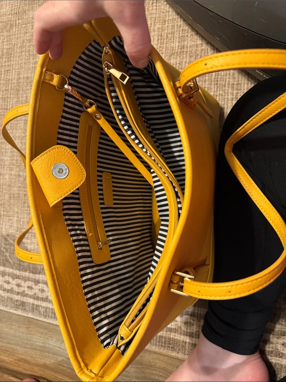 Women’s Yellow Leather-Style Tote Bag with Double Shoulder Straps